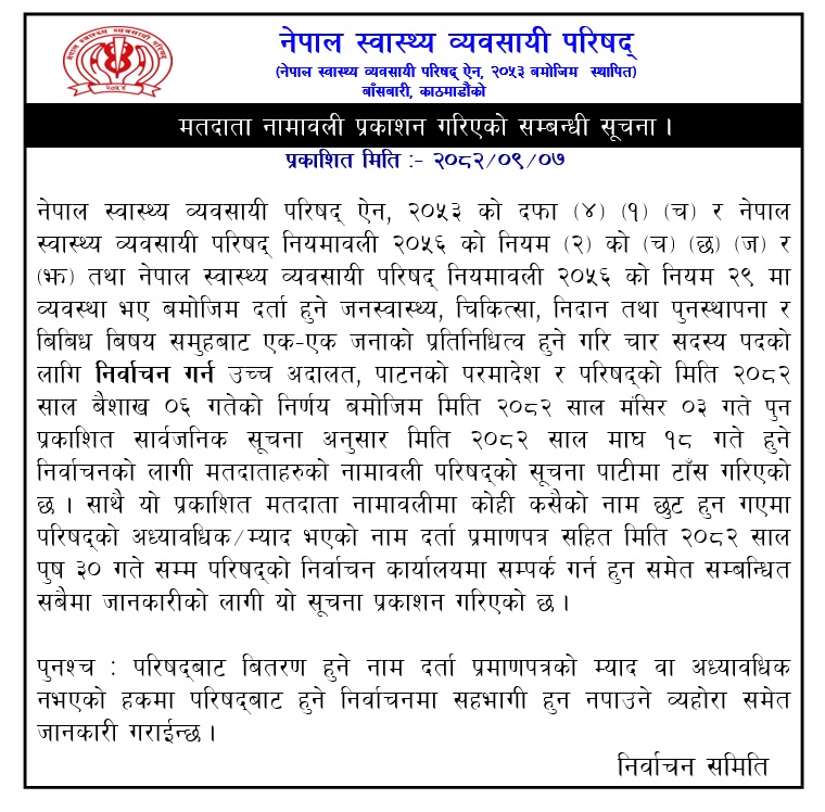 Notice Regarding Publication of Names of Voters for the Election