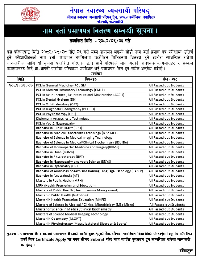 Notice Regarding Certificate Distribution