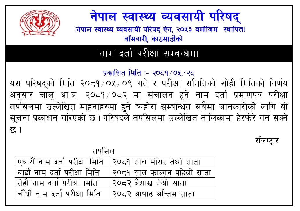 Exam Schedule for Financial Year 2081/2082