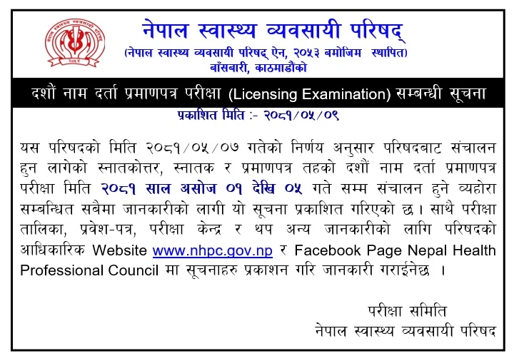 Notice regarding 10th name registration certificate examination